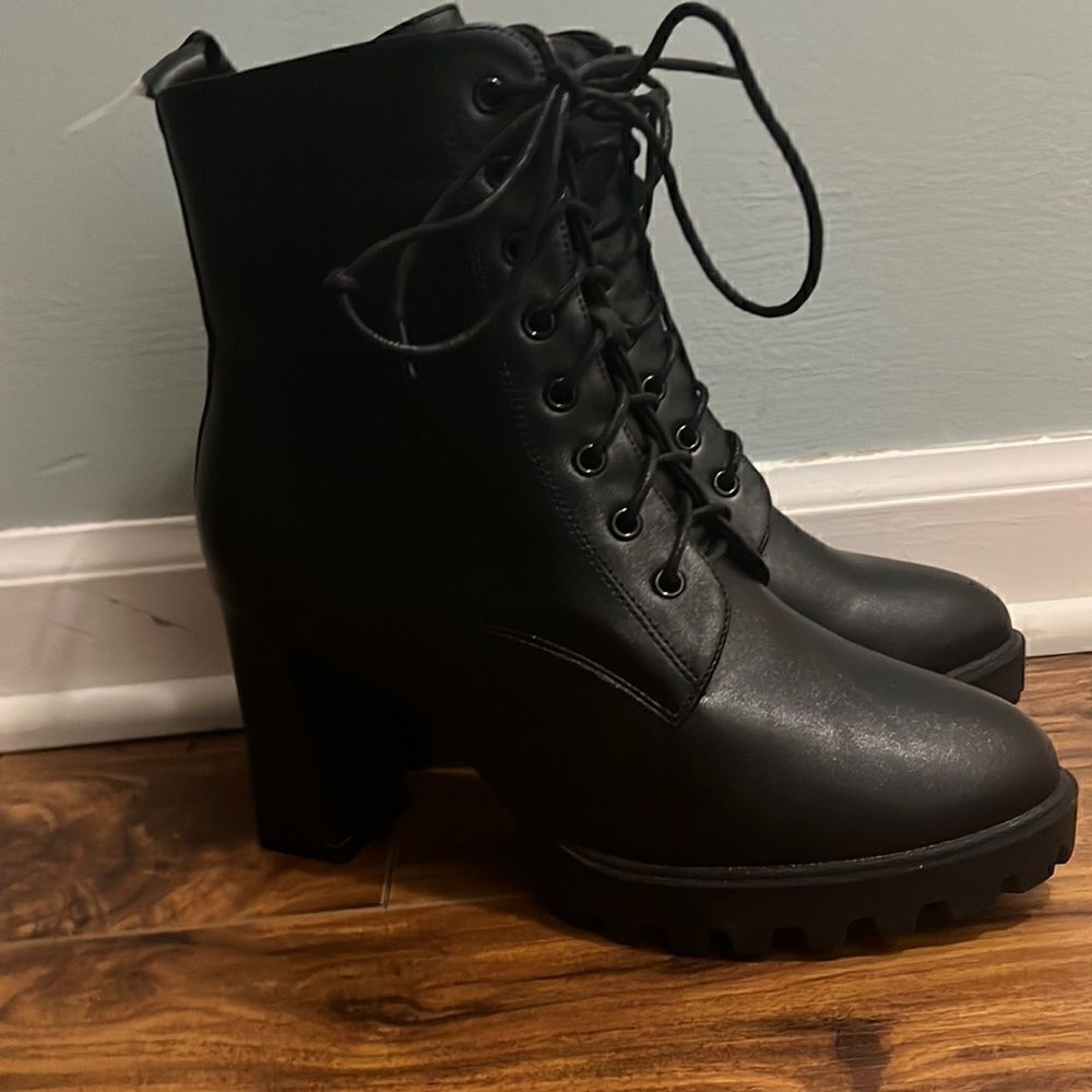 Chunky Heeled Booties with combat boot look.